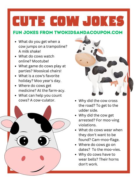 Cow Jokes, Farm Jokes, Cow Facts, Holiday Jokes, Kids Jokes, Birthday Jokes, Cow Birthday, Fluffy Cows, Funny Jokes For Kids