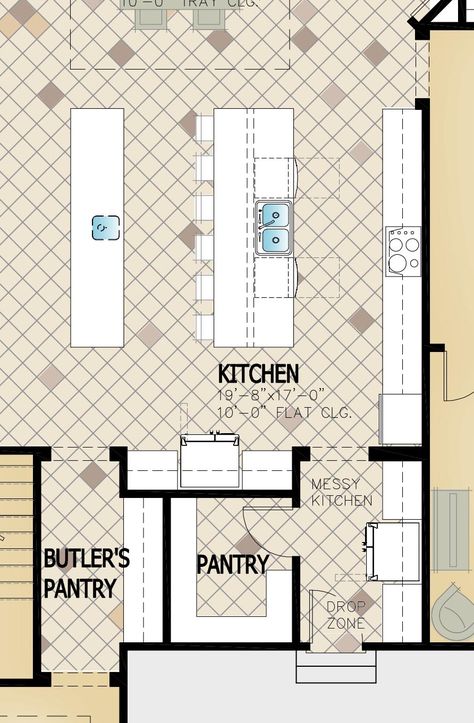 From IBS 2020: Move-Up and Luxury Kitchens and Baths - Housing Design Matters Kitchen With Pantry Floor Plan, 2 Kitchen Islands Layout Floor Plans, Kitchen With Mudroom Entry Layout, Luxury Kitchen Floor Plans, Large Kitchen Blueprint, Floorplan With Scullery, Kitchen And Pantry Floor Plans, Kitchen Pantry Floor Plan Layout, Kitchen And Pantry Layout House Plans
