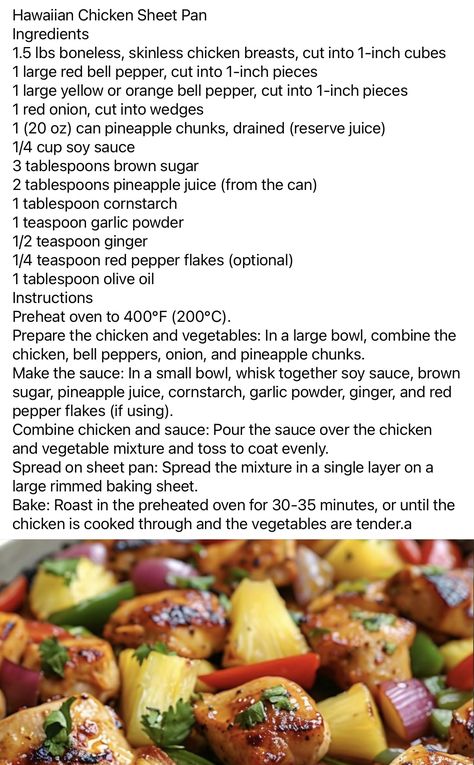 Hawaiian sheet pan chicken Sheet Pan Recipes Dinners, Hawaiian Chicken Sheet Pan Dinner, Hawaiian Sheet Pan Chicken, Hawaiian Sheet Pan, Chicken Sheet Pan, Sheet Pan Dinners Chicken, Easy Sheet Pan Dinners, Sheet Pan Chicken, Hawaiian Chicken