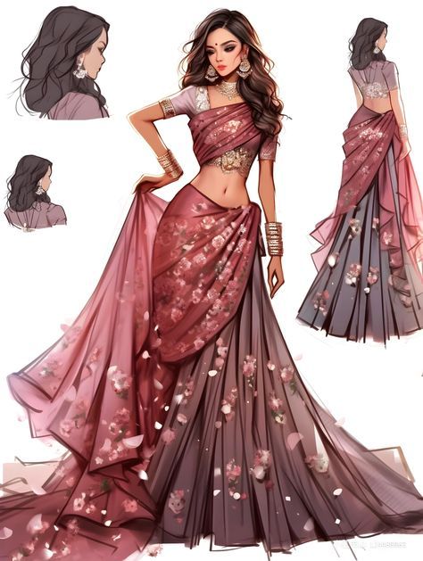 Fantasy Indian Clothing, Sand Kingdom, Dnd Outfits, Saree Aesthetic, Clothing Aesthetics, Vestidos Anime, Clothes Drawing, Dreamy Gowns, Anime Outfit