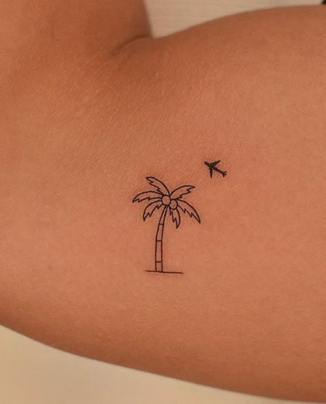 Cute Florida Tattoos, Coconut Palm Tree Tattoo, Palm Tree Fine Line Tattoo, Tenerife Tattoo Ideas, Palm Tree Outline Tattoo, Benidorm Tattoo, 305 Tattoo, Bahamas Tattoo, Holiday Tattoo Ideas