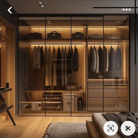 Glass Walking Closet, Glass Walk In Wardrobe, Bedroom Glass Wardrobe, Glass Wardrobe Design Bedroom, Glass Walk In Closet, Modern Wood Wardrobe, Glass Wardrobe Design, Wardrobe Design Bedroom Sliding, Wardrobe Designs For Bedroom