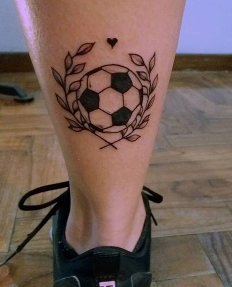 football tattoo idea Cute Soccer Tattoos, Soccer Tattoos Ideas, Soccer Tattoos Ideas Women, Tattoo Futbol Ideas, Small Thigh Tattoos, Soccer Tattoos, Leg Sleeve Tattoos, Leg Tattoo Ideas, Tattoo Ideas Males