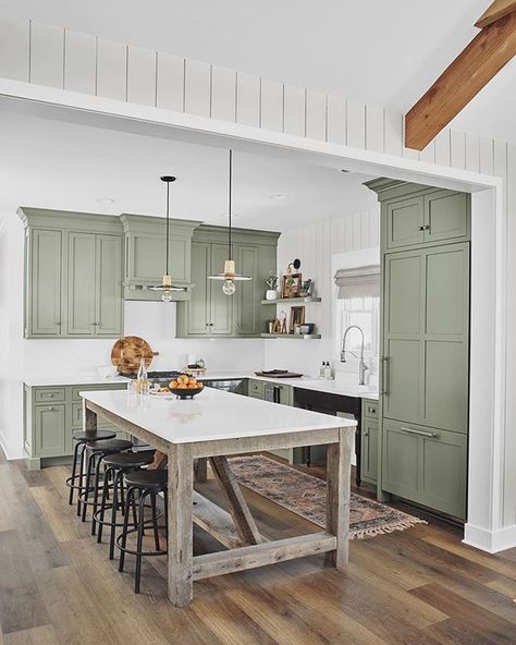 #dreamkitchen hashtag on Instagram • Photos and Videos Sage Green Kitchen, House Redo, Green Kitchen Cabinets, Green Cabinets, Remodel Kitchen, Island Kitchen, Island Ideas, Kitchen Inspiration Design, Modern Farmhouse Kitchens