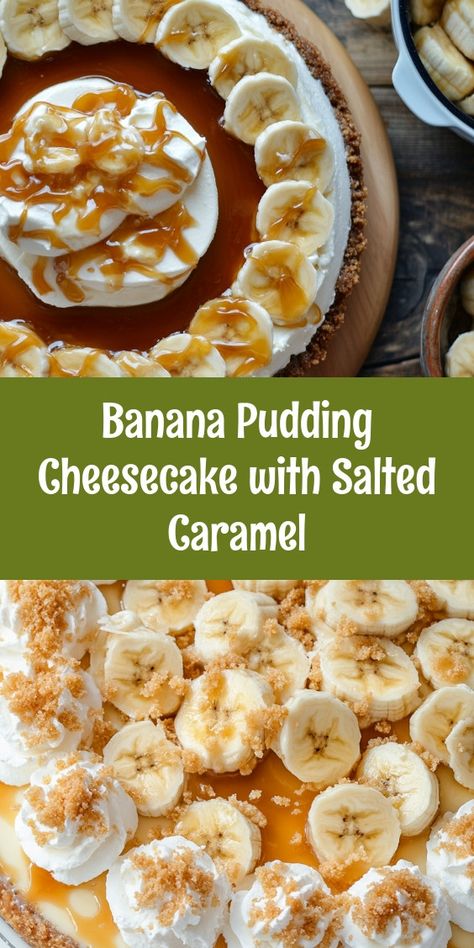 As I prepared the Banana Pudding Cheesecake with Salted Caramel on a sunny Saturday, laughter filled the kitchen. My partner and kids eagerly helped, their smiles brightening the process. The sweet aroma reminded us of family gatherings and cherished memories. 🍌❤️ Caramel Cheesecake Recipes, Instant Banana Pudding, Vanilla Wafer Crust, Salted Carmel, Pudding Cheesecake, Banana Pudding Cheesecake, Banana Cheesecake, Caramel Cheesecake, Salted Caramel Sauce