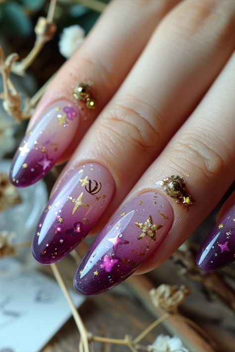 Purple Nail Designs Dark Purple Homecoming Nails, Pastel Dreamcore, Dreamy Purple Nails, Dark Fairy Nails Designs, Elegant Purple Nails, Purple Moon Nails Acrylic, Dark Purple Nail Ideas, Purple Ethereal Nails, Witchcraft Nails