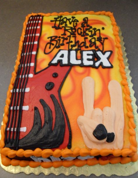 Rock'n cake for my hubby~ Rock And Roll Sheet Cake, Rockstar Cake Ideas, Rock And Roll Cake Ideas, Rock N Roll Birthday Cake, Rock And Roll Birthday Cake, Rock N Roll Cake, Rock And Roll Cake, Rock Star Cakes, Rock And Roll Birthday Party