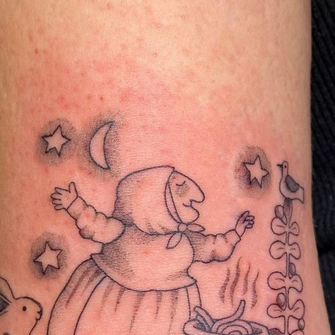 clea 🕺🏻 on Instagram: "to say i’m obsessed with this strega nona piece would be an understatement. thank you abigail for bringing me something so fun!! children’s book illustrations are some of my favourite projects :)" Kids Book Tattoo, Strega Nona Tattoo, Book Illustration Tattoo, Childrens Book Tattoo, Sleeve Inspiration, Strega Nona, Sandra Boynton, Book Tattoo, Book Illustrations