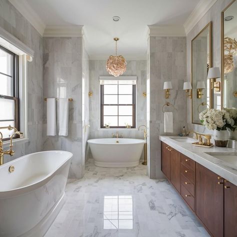 Luxury Bathroom Tile Full Marble Bathroom, All Marble Bathroom, Bathroom With Marble Tile, Dream Bathroom Luxury, Modern Bathroom Wall Decor, Luxury Master Bath, Master Bath Tile, Cottage Style Bathrooms, Luxury Bathroom Tiles