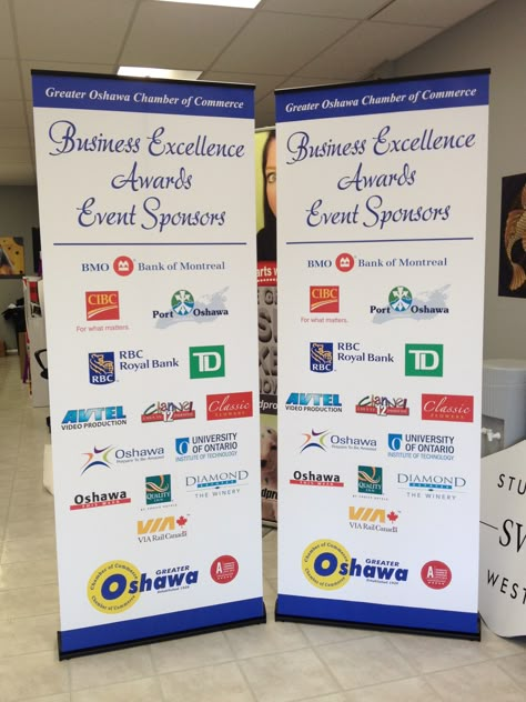 These banners completed for the Oshawa Chamber by Speedpro Imaging Oshawa. A VERY last minute request (day before the event). The Oshawa Chamber required 2 banner prints for the 2015 Business Excellence Awards Gala. They brought them the banner stands that were used last year, and they removed last year’s prints, and printed the 2 new banners on Decolit stay flat 10oz premium matte media, and installed them in time for the event! Team Tshirt Ideas, Leaderboard Banner, Rescue Fundraiser Ideas, Ootd Kuliah Hijab, Donor Recognition Wall, Baseball Fundraiser, Corporate Signage, Gala Decor, Vegas Theme Party