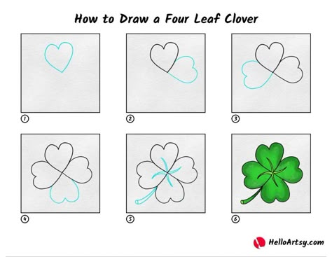 How To Draw A 4 Leaf Clover, How To Draw A Clover, Draw A Shamrock, Four Leaf Clover Drawing, Clover Drawing, Clover Plant, Easter Templates Printables, How To Sketch, Easter Templates