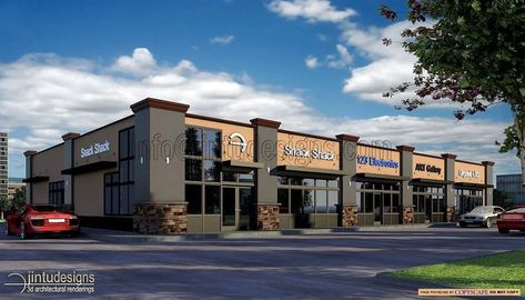 Commercial Architectural Rendering Service Company Shopping Center Architecture, Commercial Building Plans, Restaurant Exterior Design, Mall Facade, Metal Building Designs, Shopping Mall Architecture, Architectural Renderings, Retail Facade, Commercial Design Exterior