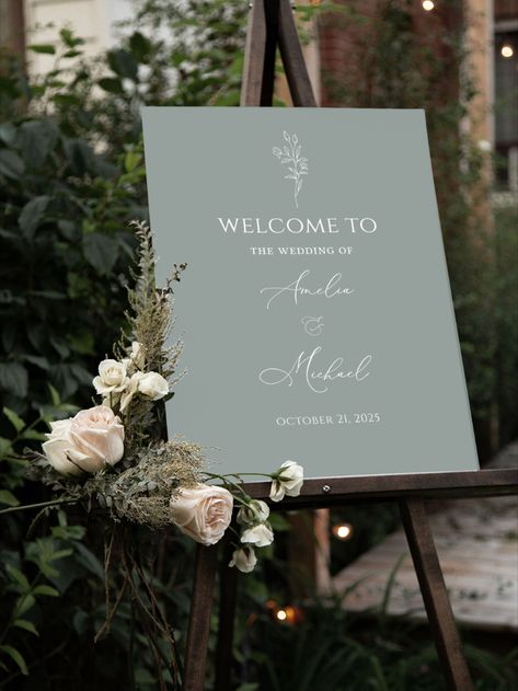 Wedding Tables Sage Green, Sage Green Welcome Sign, Sage Green Wedding Venue Ideas, Sage Green And White Wedding Theme, Sage Green Wedding Aesthetic, Wedding Decor White And Green, Sage Theme Wedding, Safe Green Wedding, Sage Green Wedding Decorations