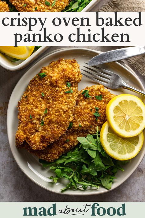 Healthy Baked Crispy Chicken, Fried Chicken Baked In Oven, Baked Coated Chicken Recipes, Crispy Chicken Sandwich Baked, Fried Chicken Recipe Panko, Sheet Pan Breaded Chicken, Simple Crispy Chicken, Panko Oven Fried Chicken, Oven Baked Crusted Chicken