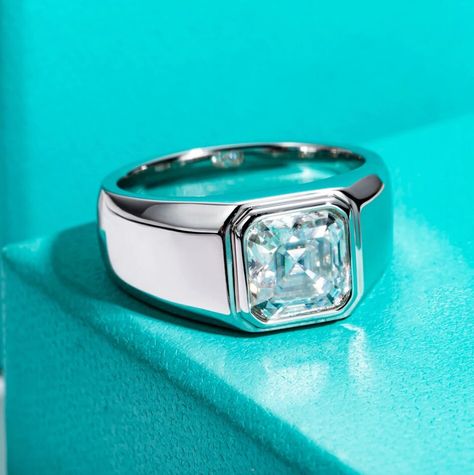 3ct Mens Moissanite Ring, 925 Sterling Silver & 18k Gold Plated, Asscher Cut Ring, Certificated Ring, Ring for Mens, Mens Engagement Ring Moissanite Engagement Ring Gold, Rings Signet, Engagement Rings Gold, Asscher Cut Ring, Traditional Diamond, Mens Engagement, Rings Gold, Asscher Cut, Luxury Rings