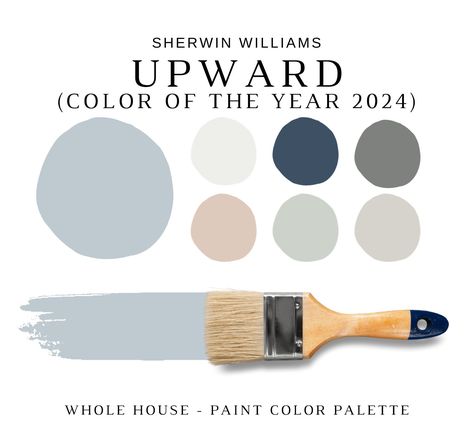 Sherwin Williams Paint Color Of The Year 2024, 2024 Color Of The Year Sherwin Williams, Main Room Paint Colors, Naval And Alabaster Sherwin Williams, Wherein Williams Upward, Color Of Year 2024, Upward Color Palette, Sherwin Williams Upward Kitchen, Beach House Paint Colors Interior Sherwin Williams