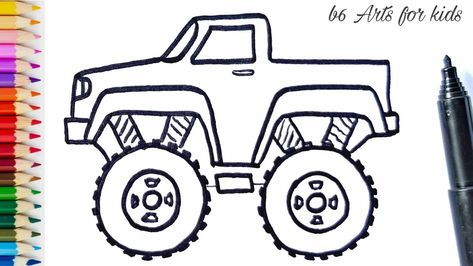 Truck Drawing Easy, Monster Truck Drawing, Draw A Monster, Arts For Kids, Truck Drawing, Easy Draw, Easy Drawings For Kids, Easy Drawing, Monster Truck