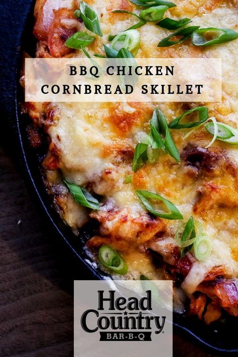 Bbq Chicken Cornbread Casserole, Cornbread Casseroles, Bbq Chicken Cornbread, Head Country Bbq Sauce Recipe, Skillet Bbq Chicken, School Dinner Ideas, Back To School Dinner Ideas, Chicken Cornbread Casserole, One Pan Chicken Dinner