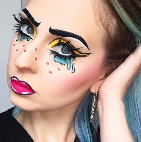 Pop-Art Makeup Ideas So Good, They Actually Look Like Cartoons Extreme Make-up, Comic Book Makeup, Comic Makeup, Makeup Zombie, Fantasy Make-up, Halloweenský Makeup, Halloween Make-up Looks, Cartoon Makeup, Pop Art Makeup