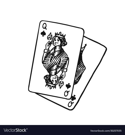 3 Cards Tattoo, Two Cards Tattoo, Playing Cards Sketch, Card Sleeve Tattoo, Card Game Tattoo, Queen Of Spades Card Tattoo, Playing Card Drawing Ideas, Queen Playing Card Tattoo, Hand Holding Cards Tattoo