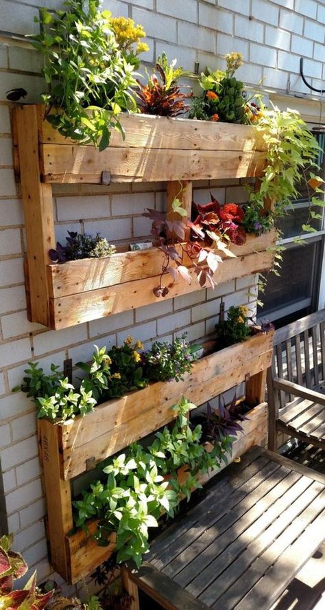 Pallet Projects Garden, Diy Garden Patio, Vertical Garden Design, Custom Planters, Small Balcony Garden, نباتات منزلية, Pallet Planter, Vertical Garden Diy, Pallet Decor