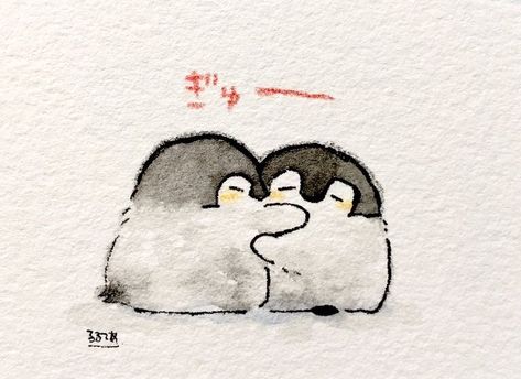 Hug Cute Drawing, Pinguin Illustration, Penguin Hug, Two Penguins, Penguin Drawing, Penguin Art, Stickers Kawaii, Cute Doodles Drawings, K R