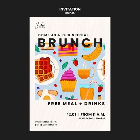 Brunch Graphic Design, Food Invitation, Brunch Poster, Brunch Flyer, Menu Cover Design, Brunch Event, Food Event, Festival Food, Bakery Branding