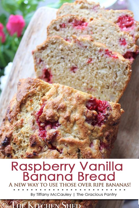 This raspberry banana bread is a summery twist on everyones favorite way to use up over ripe bananas, and it's delicious for breakfast, lunch or dessert. #cleaneating #eatclean #bananabread #sweetbreads #ripebananarecipes ~ https://www.thegraciouspantry.com Banana And Raspberry Bread, Banana Raspberry Recipes, Raspberry Banana, Banana Raspberry Bread, Raspberry Banana Bread, Uses For Over Ripe Bananas, Recipes With Ripe Bananas, Over Ripe Banana Recipes, Ripe Banana Recipes