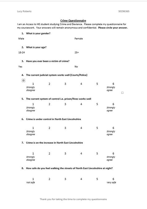 My crime and deviance questionnaire.  An example of primary research Research Questionnaire, Primary Research, Forensic Science, Research Methods, Forensic, Sociology, Science, My Saves, Quick Saves