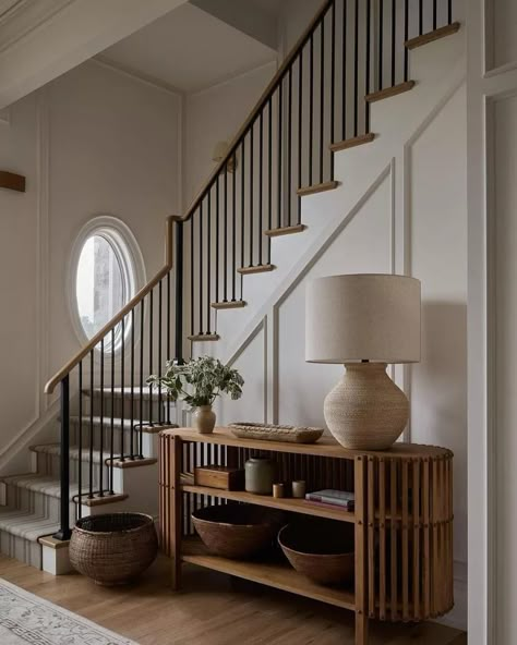 Designers Agree These 8 Entryway Must-Haves Make a Lasting Impression Ashley Montgomery Design, Home Interior Catalog, Stairway Ideas, Entrance Tables, Staircase Storage, Entry Stairs, Console Table Decorating, Stair Decor, Home Stairs