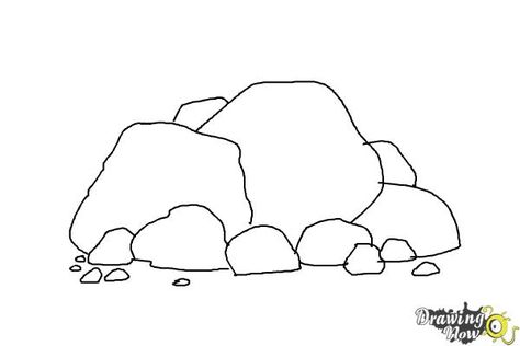 How to Draw Rocks - DrawingNow Rock Line Art, Drawing Rocks Step By Step, How To Draw Rocks In Water, The Rock Drawing Easy, Rock Wall Drawing, How To Draw Stone, Rock Drawing Tutorial, How To Draw A Rock, How To Draw Rocks