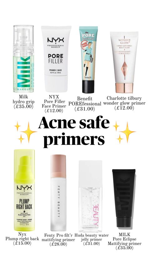 Acne safe primers #primer #beauty #glam #acnesafe #makeup Makeup Shuffles, Acne Safe Makeup, Safe Makeup, Acne Makeup, Makeup Order, Makeup List, Makeup Accesories, Makeup Artist Tips, Makeup Help