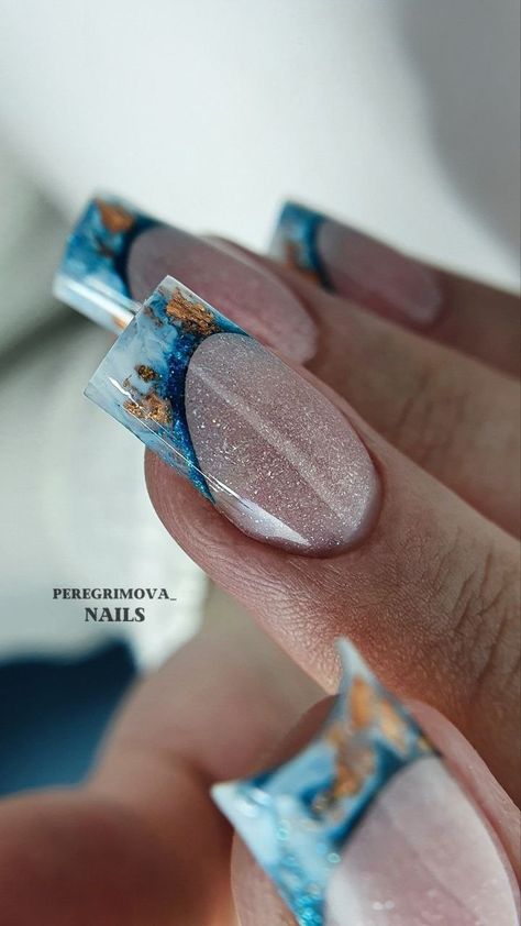 French Reverse Nails, French Glass Nails, Blue French Nails, Reverse French Nails, Iris Nails, Fantasy French, Reverse French, Pop Art Nails, Aqua Nails