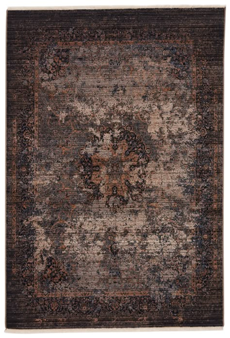 Inspired by the vintage perfection of sun-bathed Turkish designs, the Zefira collection showcases detailed traditional motifs that have been updated with on-trend, saturated colorways. The Enyo rug boasts an erased medallion in deep, moody tones of navy, black, ivory, gray, and gold. This power-loomed rug features cott Dark Blue Rug, Eclectic Area Rug, Unique Area Rugs, Turkish Design, Updated Traditional, Jaipur Living, Furniture Office, Dark Taupe, Medallion Rug