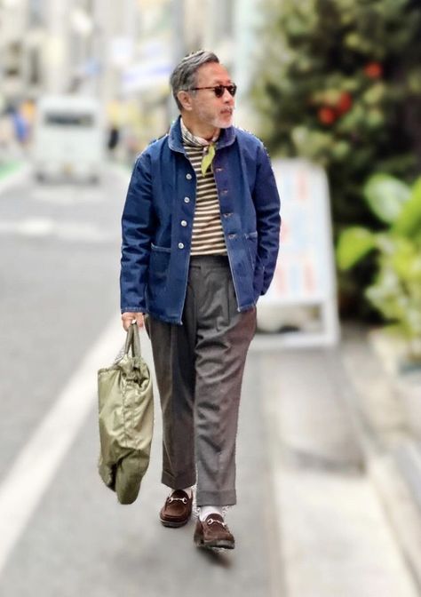 Japanese Street Fashion Men, Vintage Outfits Men, Old Man Fashion, 90s Fashion Men, Worker Jacket, Street Style Outfits Men, Men Stylish Dress, Mens Outfit Inspiration, Smart Casual Outfit