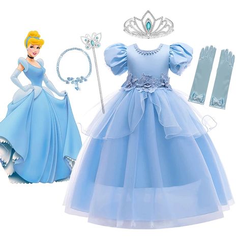 Cinderella Dress For Kids, Cinderella Costume Kids, Ballgown Design, Princess Cinderella Dress, Cinderella Dress Costume, Cinderella Dress For Girls, Dresses Cinderella, Cinderella Movie, Disney Dress Up