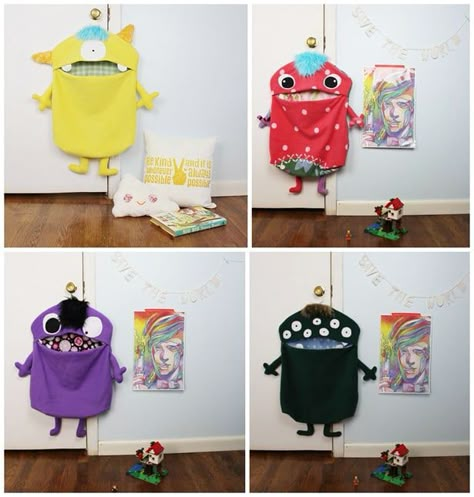 ADORABLE MONSTER TOY BAGS FROM LU Hello Wonderful, Monster Toys, Toy Storage Bags, Diy Gifts For Him, Diy Gifts For Kids, Fabric Toys, Bohol, Toy Bags, Creation Couture