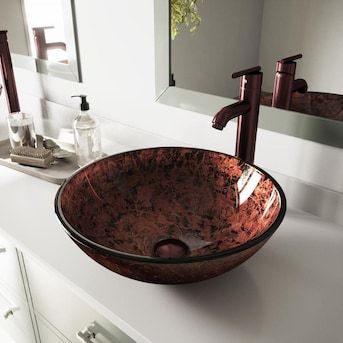 VIGO Mahogany Copper Glass Vessel Round Bathroom Sink (16.5-in x 16.5-in) in the Bathroom Sinks department at Lowes.com Oil Rubbed Bronze Faucet, Bathroom Sink Tops, Modern Bathroom Sink, Glass Vessel Sinks, Vessel Faucets, Glass Sink, Vessel Bathroom Sink, Chrome Faucet, Copper Glass