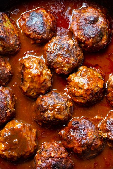 Braised Meatballs in Red Wine Gravy recipe Wine Meatballs, Gravy Meatballs, Braised Meatballs, Wine Gravy, Red Gravy, Red Wine Gravy, Tender Meatballs, Cold Weather Food, Ground Meat Recipes