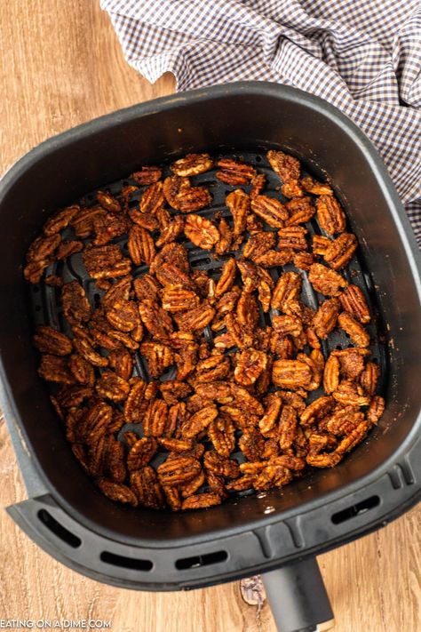 Air Fryer Candied Pecans - Eating on a Dime Cinnamon Sugar Pecans, Air Fryer Recipes Chicken Breast, Chocolate Sugar Cookie Recipe, Candied Pecans Recipe, Cool Whip Cookies, Slow Cooker Meatloaf, Recipes Chicken Breast, Sugared Pecans, Eating On A Dime