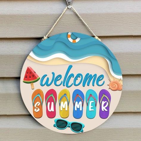 Latest summer door hanging diy 2023 hello summer watermellon door hanger ideas decorations 2023 Decorating Flip Flops, Outdoor Welcome Sign, Painted Slate, Summer Door Hanger, Wooden Door Signs, Front Door Signs, Pool Decor, Spring Sign, Porch Signs