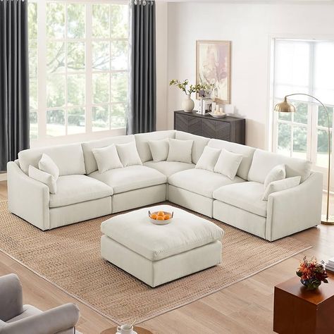 Amazon.com: Olodumare L Shaped Modular Sectional Sofa Set with Ottoman, Free Combination Deep Seat Sofa with Down Feathers Filled,10 Pillows, 6-Seats Oversized Corner Sofa for Living Room Furniture,Chenille Beige : Home & Kitchen Living Room Sofa Sectional, Sofas With Ottomans, White Corner Sofa Living Room, Small Corner Sectional Sofa, Sectional Couch Living Room Layout, Corner Sectional Living Room, Farmhouse Sectional Sofa, Two Sofas Facing Each Other, Contemporary Living Room Sofas