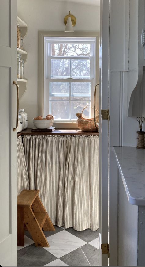 Under Sink Curtain Kitchen, Dishwasher Curtain, Curtain Cabinet Doors, Curtain Cupboard, Pantry Curtain, Yorkshire House, Cabinet Curtains, Under Kitchen Sink, Hidden Laundry