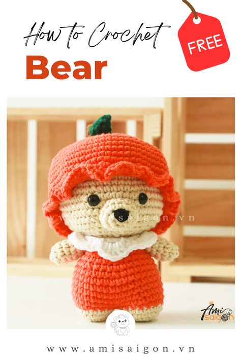 This cute amigurumi bear in orange fruit outfit will be a unique handmade gift for your friends. Crochet your own adorable bear amigurumi with our tutorial video. Fruit Outfit, Friends Crochet, Bear Amigurumi, Cute Amigurumi, Amigurumi Bear, Crochet Videos Tutorials, Orange Fruit, Tutorial Video, Crochet Videos