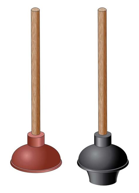 Flat plunger on left is for sinks, showers, and tubs. The bell-shape on the right is for toilets. Plunger Storage, Black Bathroom Storage, Black Bathroom Floor, Clogged Pipes, Dark Bathroom Ideas, Toilet Drain, Home Improvement Show, Clogged Toilet, Bathroom Design Black