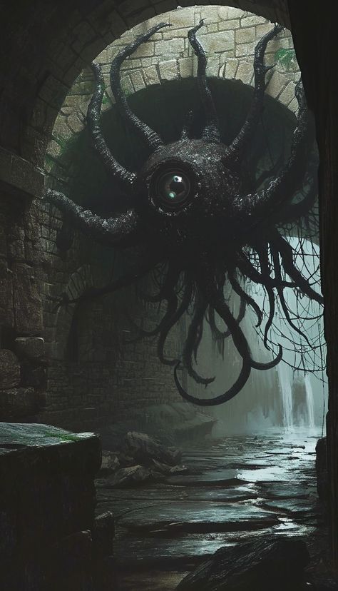 Beholder Dnd, Dnd Horror, Dungeon Monsters, Beholder Art, Monster Octopus, Giant Creatures, Lovecraft Art, Lovecraftian Horror, Dark Creatures