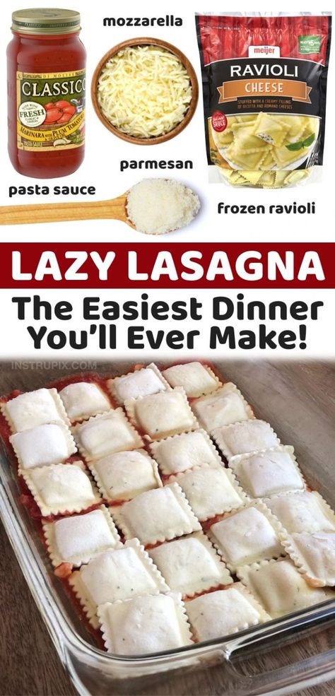 Lasagna Easy, 3 Ingredient Dinners, Lazy Lasagna, Ravioli Bake, Lasagna Casserole, Cheese Bake, Ravioli Recipe, Cheap Dinner Recipes, Quick And Easy Dinner