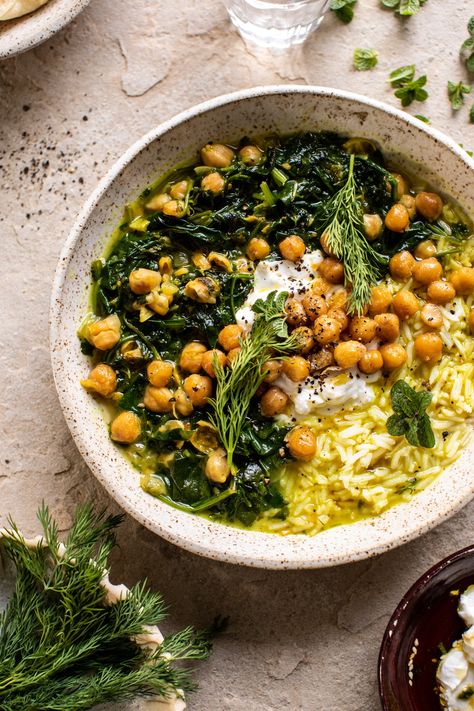 Persian Herb and Chickpea Stew with Rice | halfbakedharvest.com #healthy #soup #easyrecipes #chickpeas Stew With Rice, Vegetarische Diners, Spring Cooking, Chickpea Stew, Dinner Easy, Half Baked Harvest, March 25, Vegan Dinners, Chickpeas