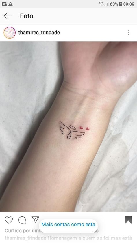 Always Here Tattoo, Memorial Small Tattoos Simple, Angel Wing Wrist Tattoo For Women, Angel Memorial Tattoos, Mini Angel Tattoo, Ectopic Pregnancy Tattoo, Tato Snake, Tato Star, Tiny Angel Tattoo