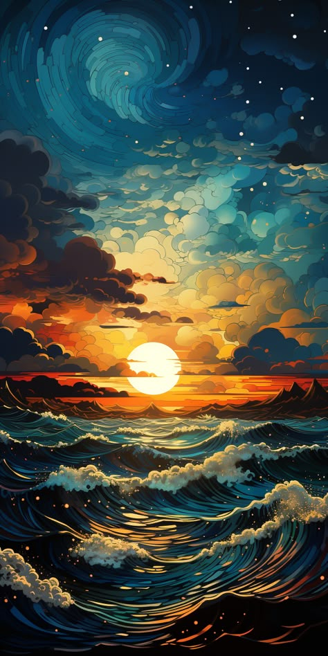 The Ocean, The Sky, Sun, Stars, Canvas, Water, Art